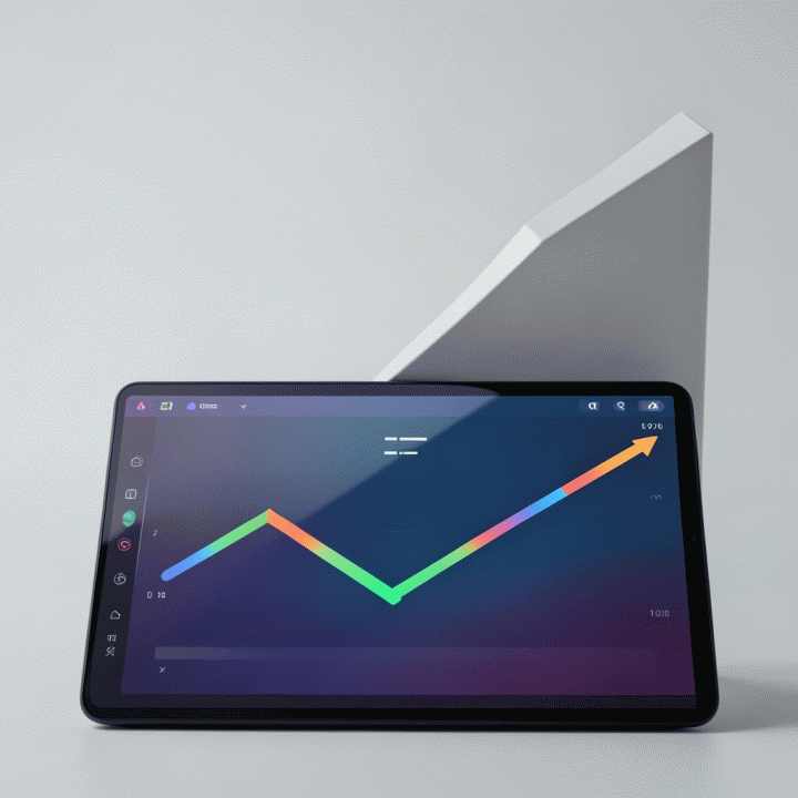 Visualisasi abstrak dan modern dari penurunan utang yang stabil, ditampilkan pada dashboard digital minimalis yang menunjukkan kemajuan finansial yang terukur.