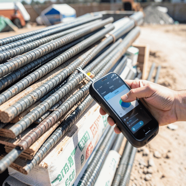 Real-time material tracking and monitoring using digital tools on a construction site.