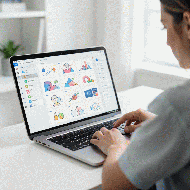 Content creator using an AI design tool to quickly generate consistent visual assets.