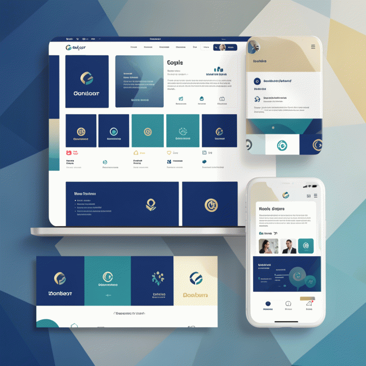 Visual representation of a consistent and unified digital brand identity across various platforms, emphasizing design cohesion and structure.