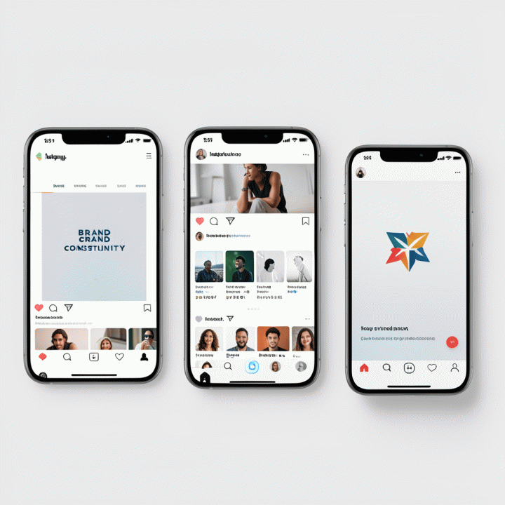 Three digital screens demonstrating perfect visual consistency across a website, social media, and app interface.