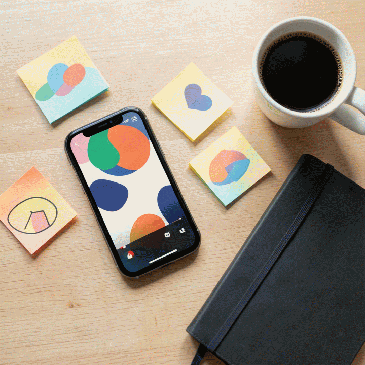 Komposisi flat lay yang menggambarkan proses kreatif dan ide-ide awal pembuatan konten viral di meja kerja.