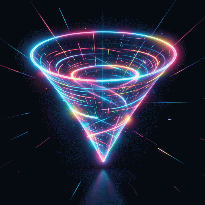 Abstract visualization of a glowing funnel attracting attention to represent viral video hooks.