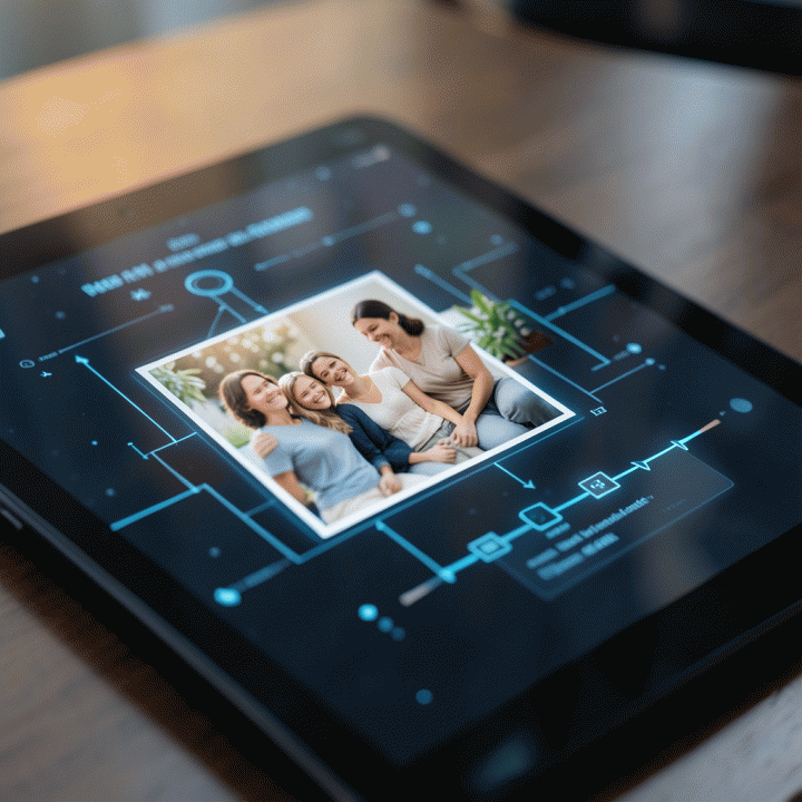 Placing a cherished digital family photo into a structured digital timeline archive.