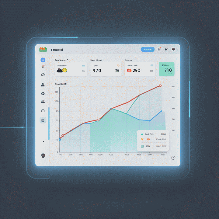 Tampilan dashboard keuangan abstrak yang menunjukkan pelacakan dan pengurangan saldo utang secara visual.
