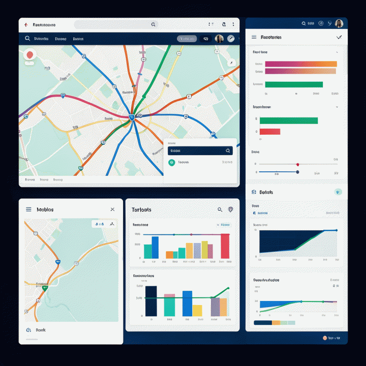 Dashboard manajemen perjalanan yang terorganisir secara visual dengan peta dan timeline.
