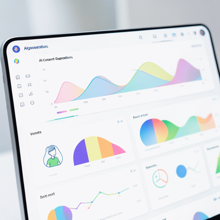 AI content generation dashboard interface showing abstract visual asset generation statistics.
