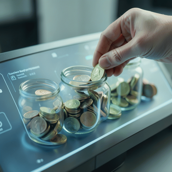 Abstract image showing the process of controlling personal finances by allocating money into organized categories.