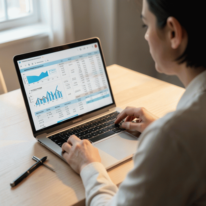 Close-up of a person planning annual education savings on a laptop screen, emphasizing organized financial planning.