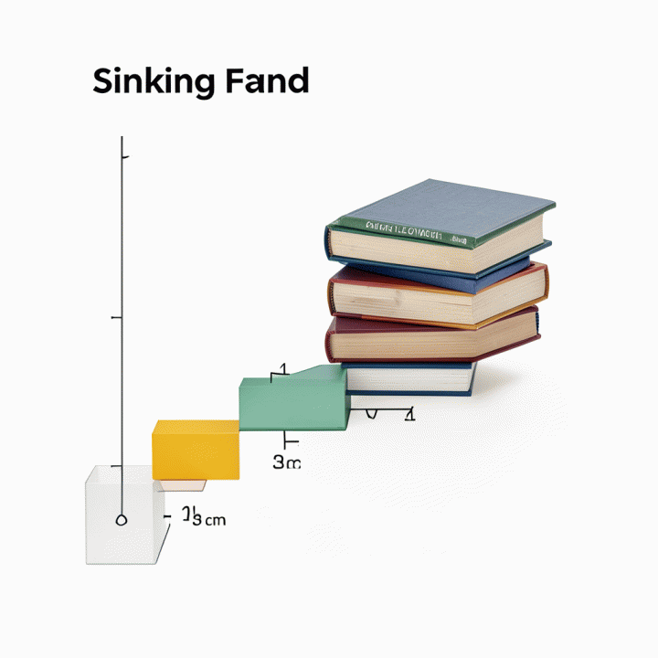 Sinking Fund visualization showing systematic monthly savings towards an educational goal.