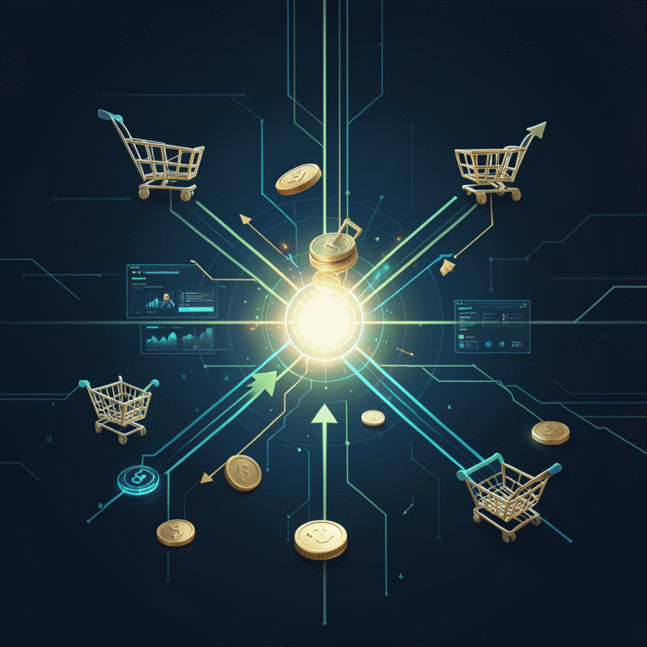 Representasi visualisasi data digital yang menunjukkan bagaimana analisis mendalam (Dashop) membantu menemukan potensi keuntungan maksimal dalam e-commerce.