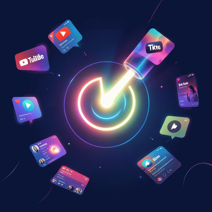 Ilustrasi konseptual tentang &lsquo;hook&rsquo; yang menarik perhatian audiens secara instan di berbagai platform media sosial.