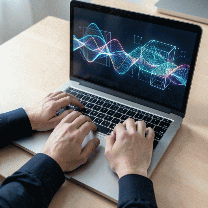 Tangan seorang profesional sedang bekerja di laptop, menunjukkan proses optimalisasi struktur sales page secara digital.