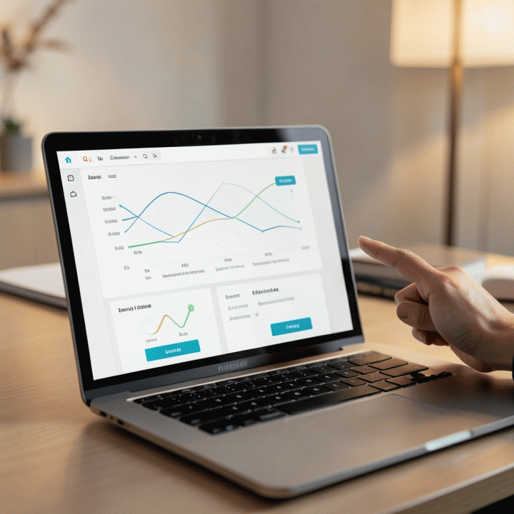 Ilustrasi digital workspace yang modern dengan antarmuka pembuat landing page abstrak, menunjukkan kemudahan dan kecepatan dalam membangun sales page produk digital.