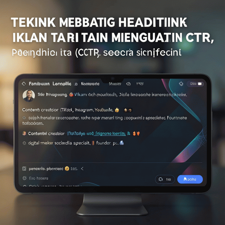 Ilustrasi visualisasi proses pembuatan headline iklan yang kuat dan persuasif menggunakan bantuan AI.