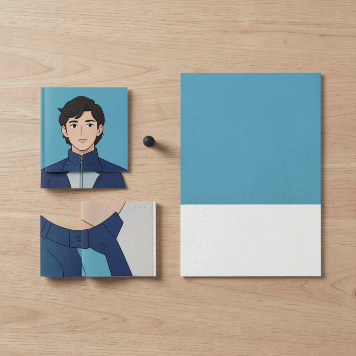 Flat lay showing a cohesive set of AI-generated digital art assets in a consistent style.