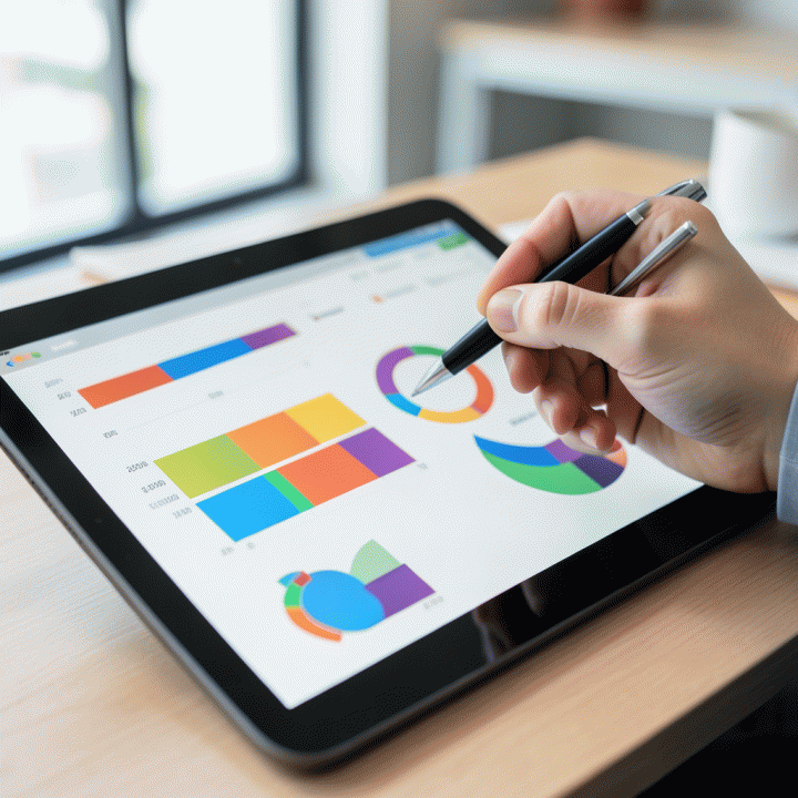 Tampilan dasbor visualisasi data proyek yang modern dan abstrak.