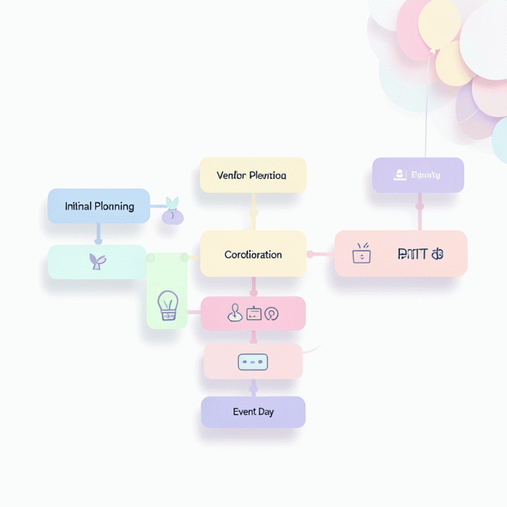Abstract visual timeline showing the smooth coordination flow of wedding planning.