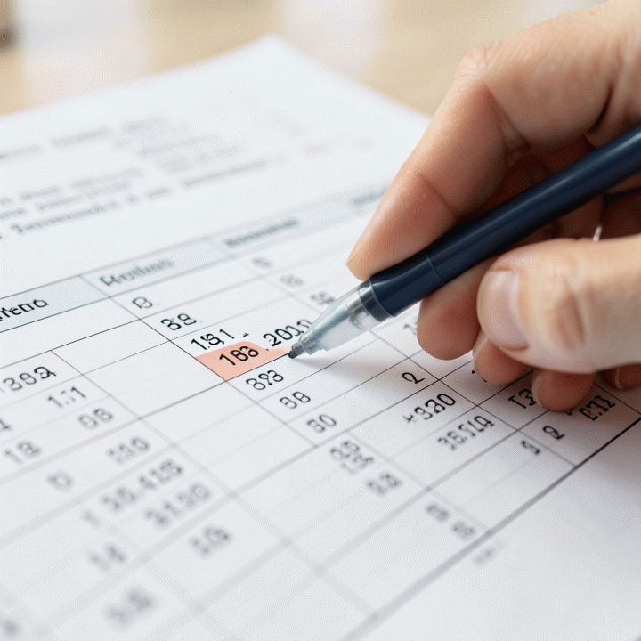 Tangan menyoroti data dalam template spreadsheet untuk visualisasi pelunasan utang.