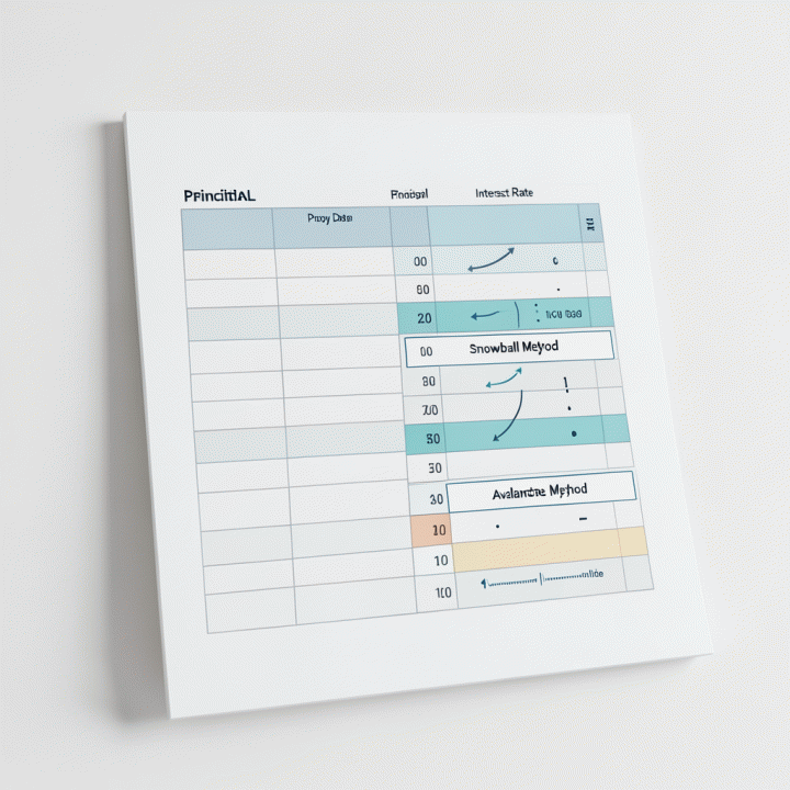 Spreadsheet template visualizing the Snowball and Avalanche debt repayment methods.