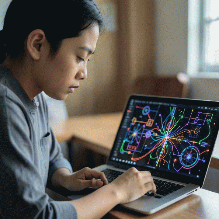Mahasiswa atau profesional muda sedang fokus mengerjakan tes potensi diri pada tablet digital, menunjukkan konsentrasi tinggi.
