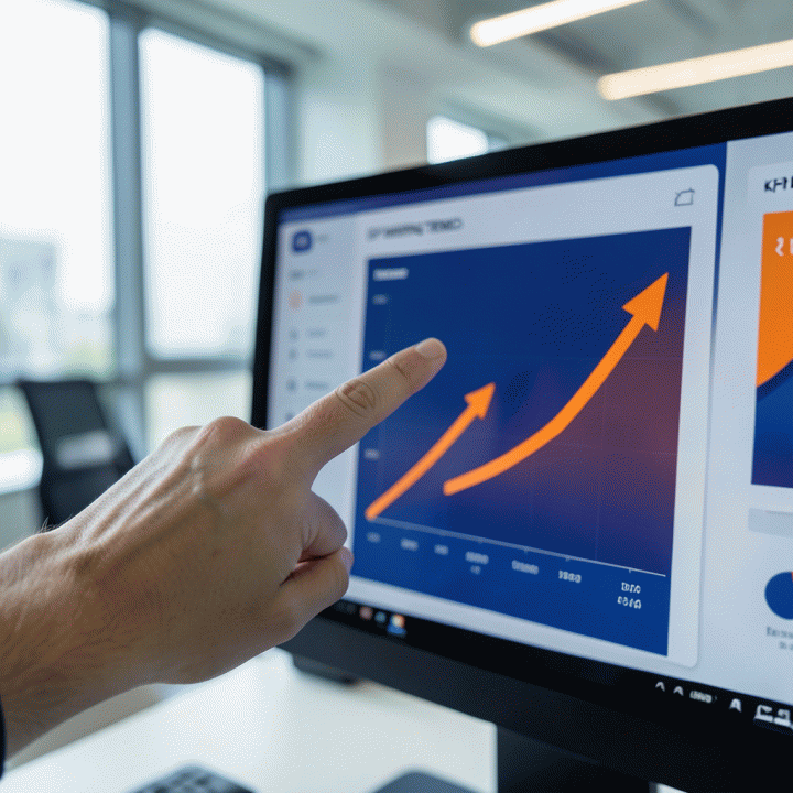 Grafik dashboard digital yang menunjukkan tren kenaikan komisi dan penjualan, menyoroti pentingnya analisis data.