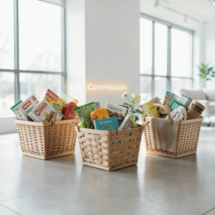 Visual perbandingan produk-produk e-commerce yang menunjukkan kategori dengan komisi tinggi, sebagai panduan memilih produk afiliasi.