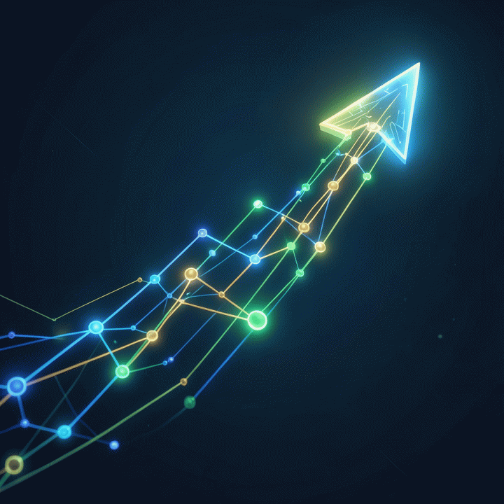 Visualisasi data analitik yang menunjukkan peningkatan profit dan optimasi bisnis.
