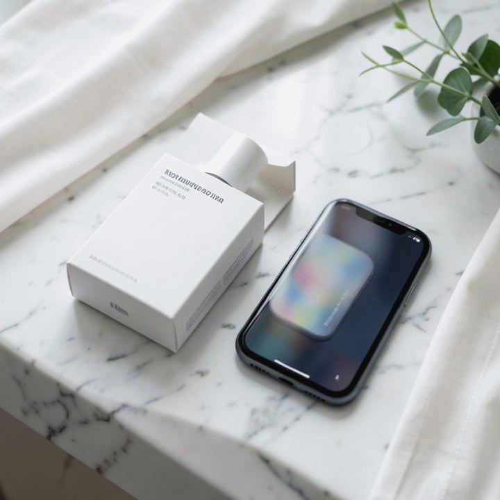 Foto produk e-commerce yang profesional dan tajam, diambil di atas permukaan marmer yang bersih, menunjukkan kualitas visual tinggi yang siap dijual.