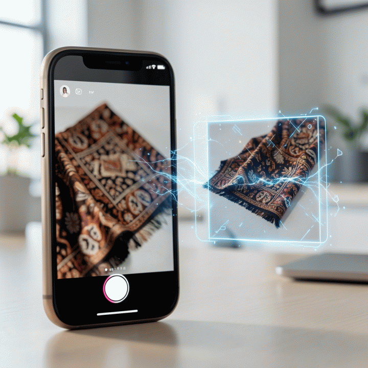Perbandingan visual foto produk e-commerce yang buram hasil jepretan HP diubah menjadi resolusi tinggi yang jernih menggunakan AI.
