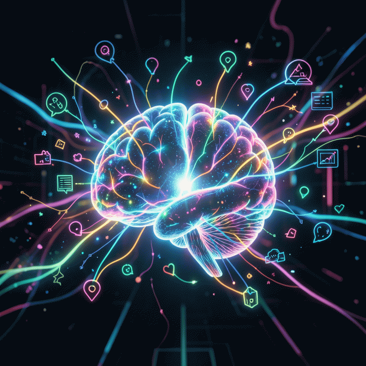 Futuristic digital brain interface representing the concept of creating viral video hooks and content strategy.