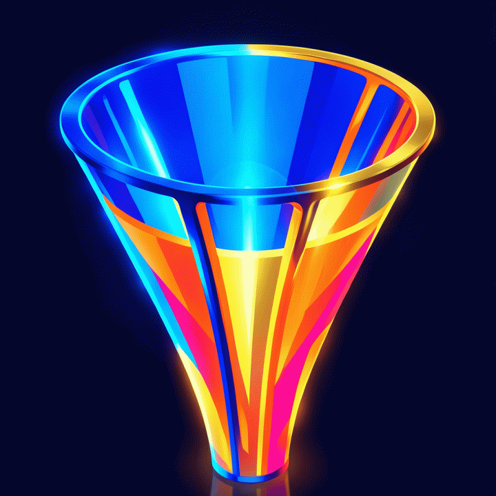Abstract visualization of turning weak content into a powerful viral hook using a creative funnel.