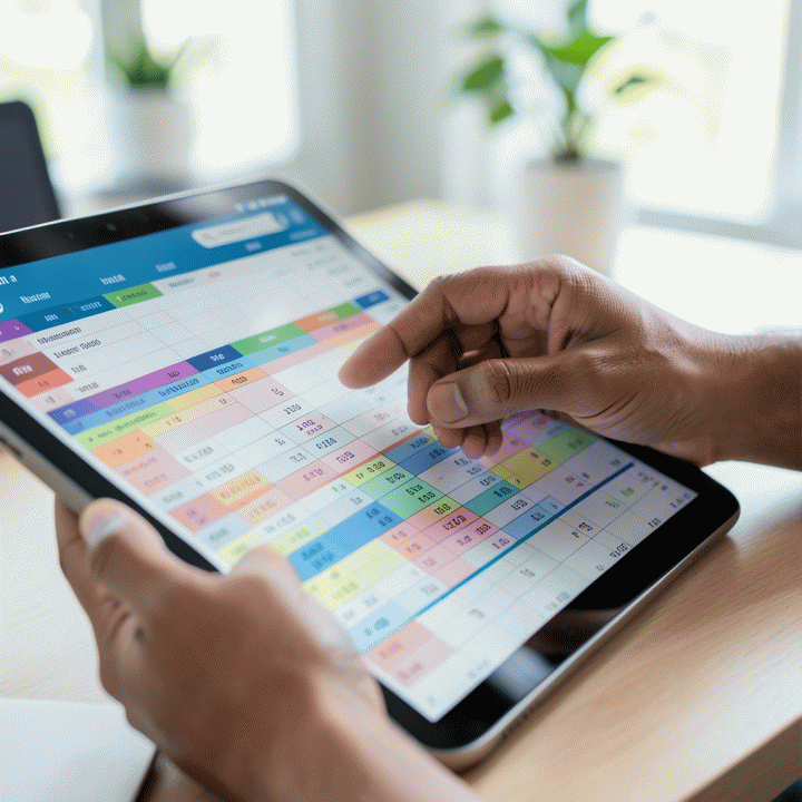 Tangan seseorang yang sedang memperbaiki atau memasukkan data kecil ke dalam spreadsheet digital yang terstruktur, menekankan ketelitian dan perhatian pada detail.