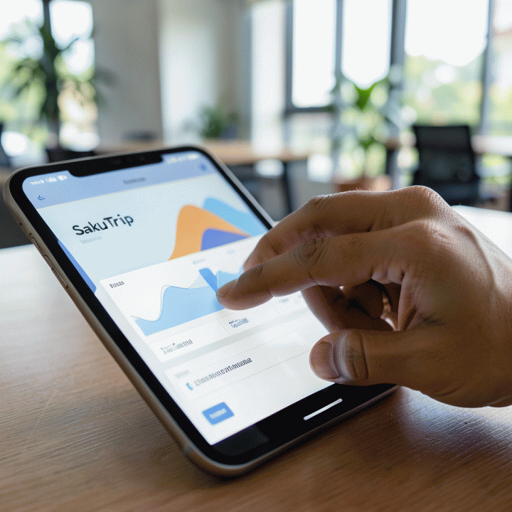 Tangan yang menggunakan tablet untuk merencanakan dan mengelola proyek secara efisien.