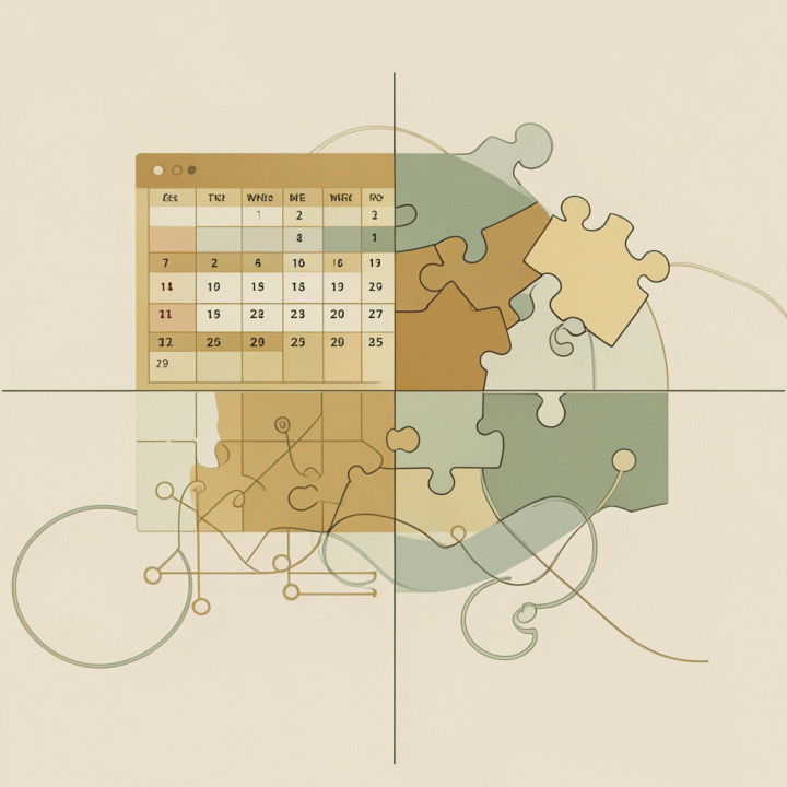 Visualisasi abstrak mengenai manajemen waktu dan tugas yang terstruktur dan efisien.