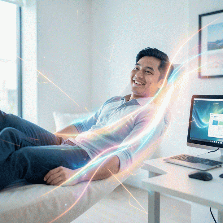 Visualisasi transisi energi dari masa santai liburan menuju fokus dan energi positif untuk memulai kembali rutinitas kerja.