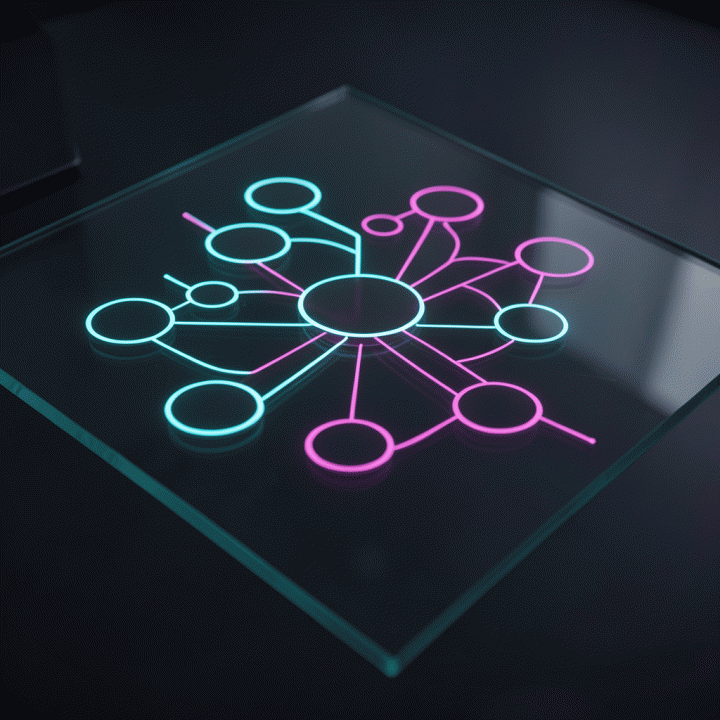 Visualisasi konsep pembuatan persona konten yang terstruktur dan terhubung secara digital.