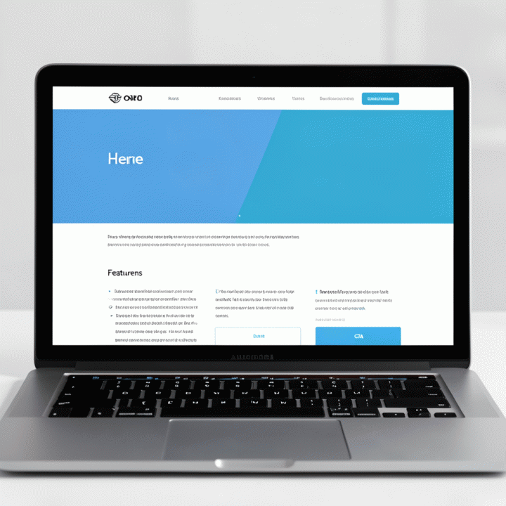 Mockup landing page yang modern dan profesional, menunjukkan struktur modular dengan fokus pada CTA dan hierarki visual yang kuat.