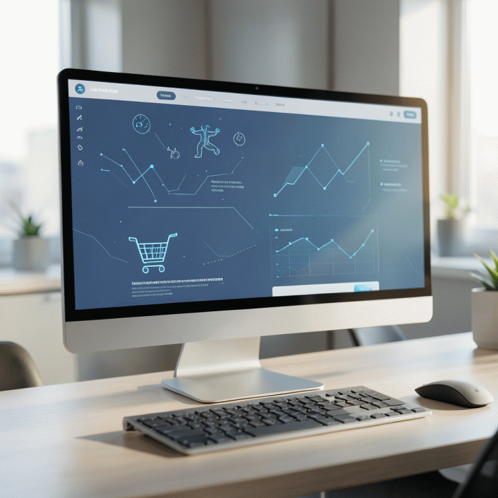 Tampilan digital futuristik dari landing page wireframe yang profesional dan serbaguna, menunjukkan konsep desain yang optimal untuk berbagai industri.