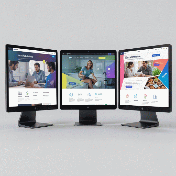 Perbandingan visual tiga contoh landing page yang sangat berbeda dan profesional, masing-masing mewakili tren industri yang berbeda (misalnya, teknologi, kesehatan, e-commerce).