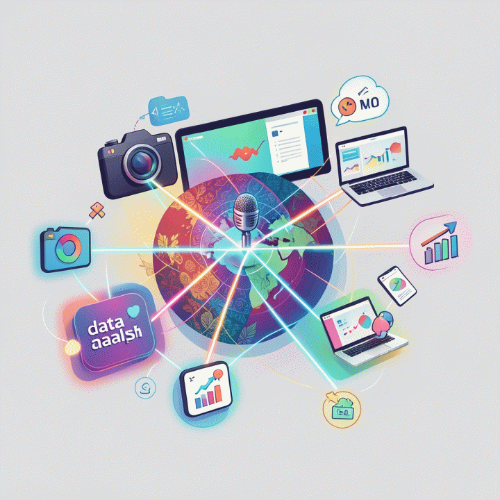 Representasi visual ekosistem kreator ekonomi yang saling terhubung, melibatkan berbagai alat digital dan analisis pasar.