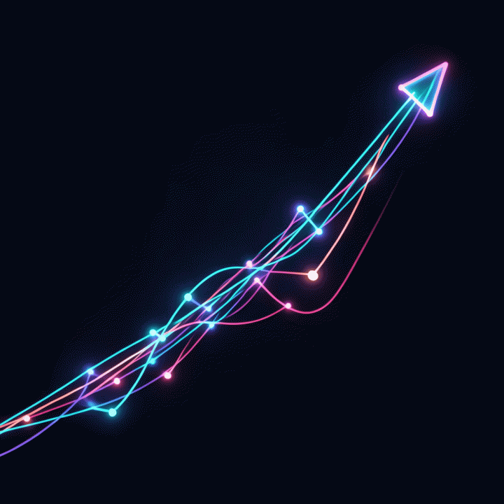 Abstract visualization of predicting future marketing trends as an upward growth curve, representing future-forward marketing strategy.