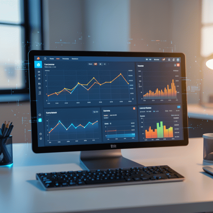 Digital dashboard showing real-time sales trends and competitor performance graphs for Shopee e-commerce analytics, emphasizing data-driven business insights.