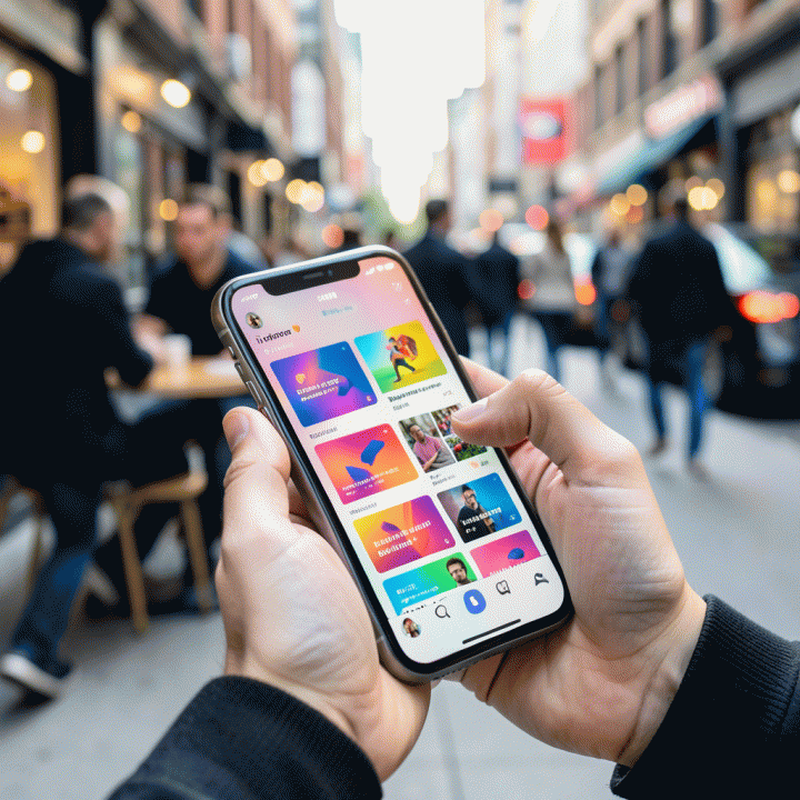 Tangan seseorang sedang menggulir konten viral di layar smartphone, menunjukkan proses penemuan tren di media sosial.