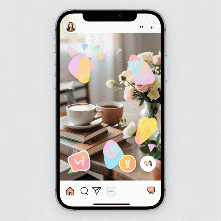 Mockup Instagram Story/Reel yang dipercantik dengan stiker digital modern dan tren, meningkatkan daya tarik visual konten.