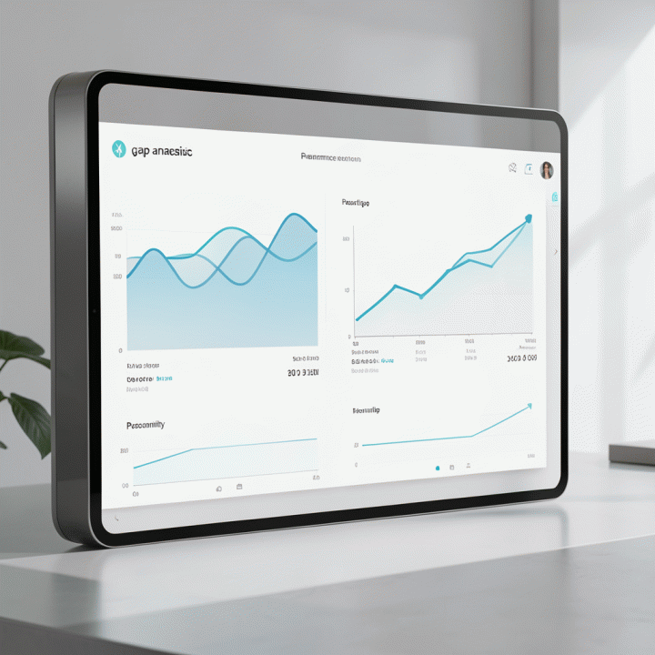 Visualisasi dashboard digital abstrak yang menunjukkan analisis kesenjangan dan peningkatan konsistensi rutinitas ibadah spiritual.