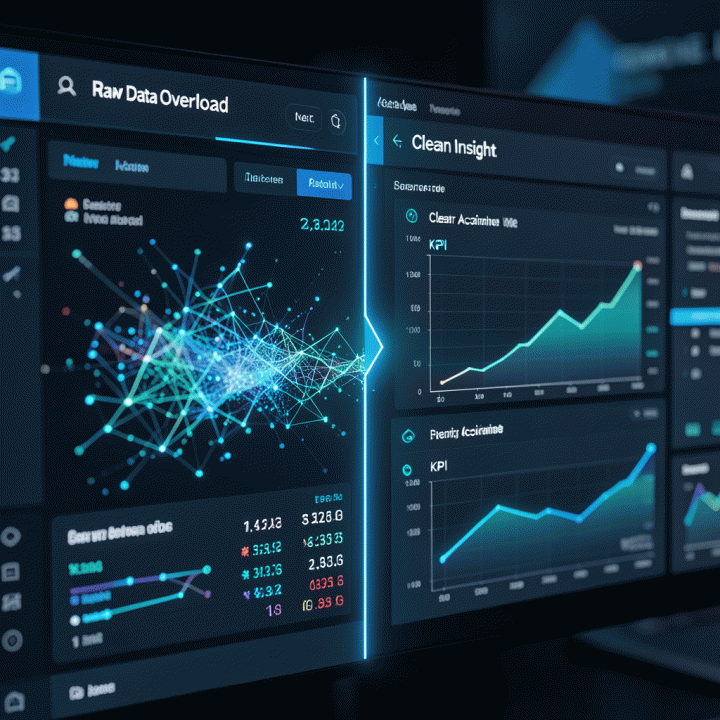 Visualisasi dashboard yang menunjukkan transisi dari data iklan mentah yang kacau menjadi insight yang terstruktur dan jelas.