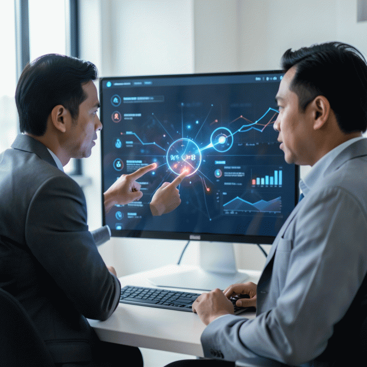 Marketer menggunakan platform AI untuk riset pasar, mendapatkan wawasan strategis baru.