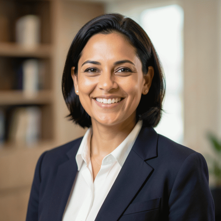 Close-up portrait of a professional person with a confident smile for a LinkedIn profile.