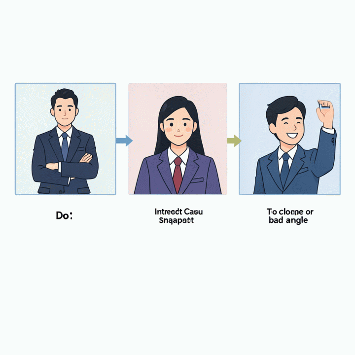 Ilustrasi perbandingan antara foto profil yang profesional dan yang tidak sesuai standar.